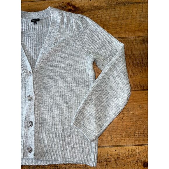 Womens Talbots Ribbed Knit Gray Cardigan Embellished Button Sweater M - Picture 3 of 8